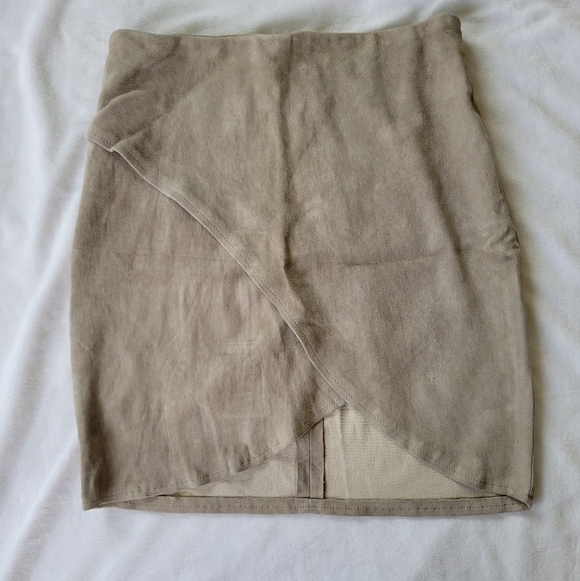 Rue Amano Dresses & Skirts - Rue Amano khaki/tan suede faux wrap mini skirt XS